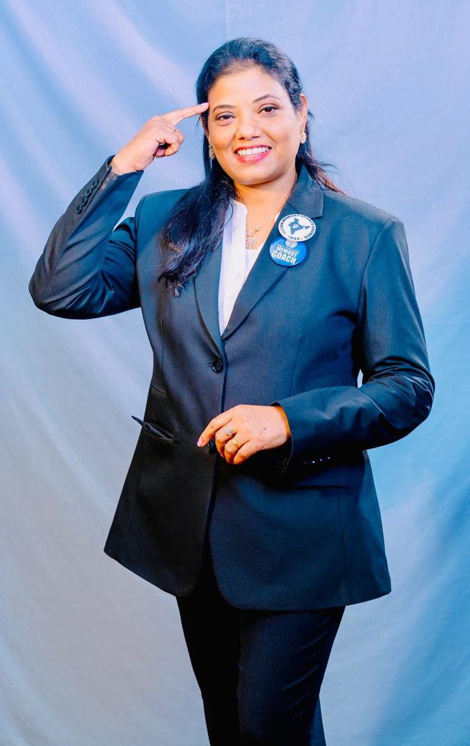 Dr. Sireesha Anipe, memory coach, wearing her IMSC Memory Coach badge